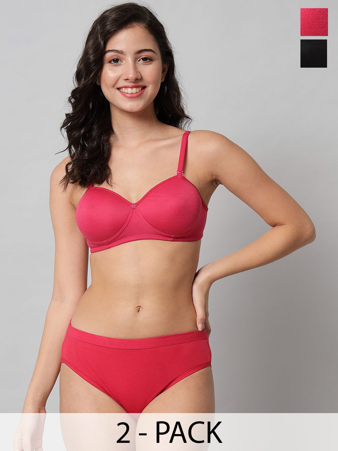 

R Cube Pack of 2 Lightly Padded Bra And Panty Lingerie Set, Coral