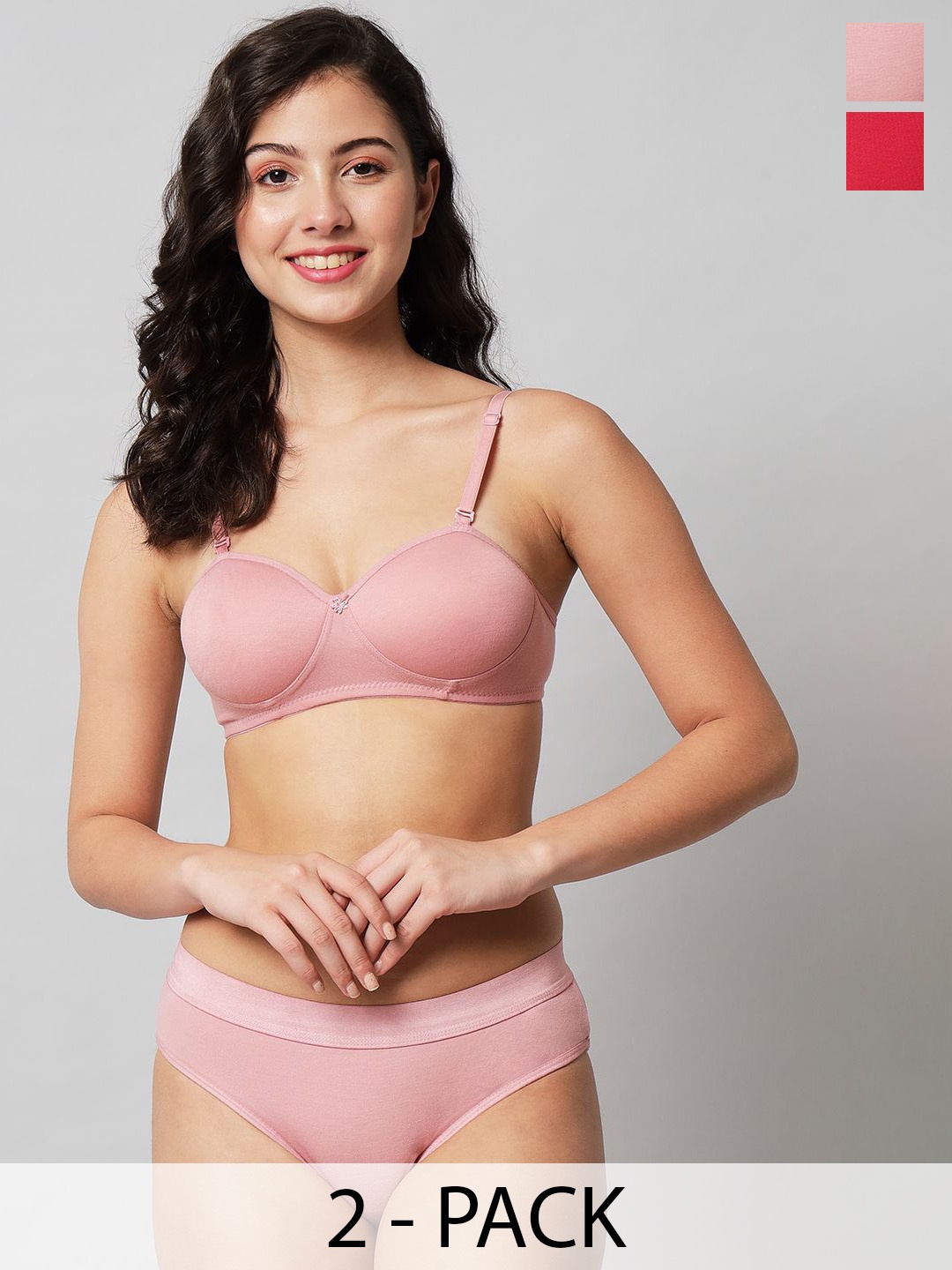 

R Cube Pack of 2 Cotton Lightly Padded lingerie, Red