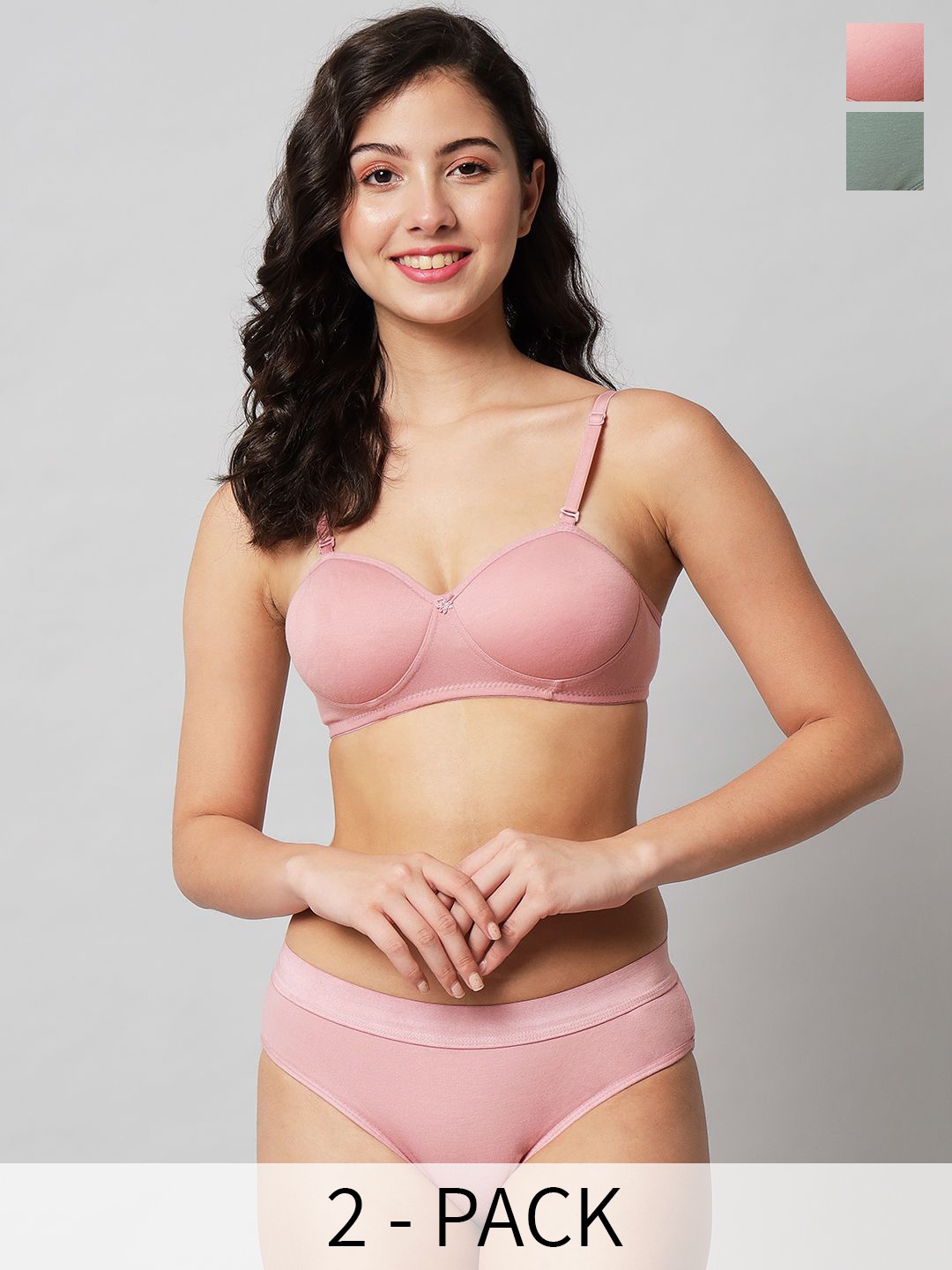 

R Cube Pack Of 2 Lightly Padded Bra And Panty Lingerie Set, Pink