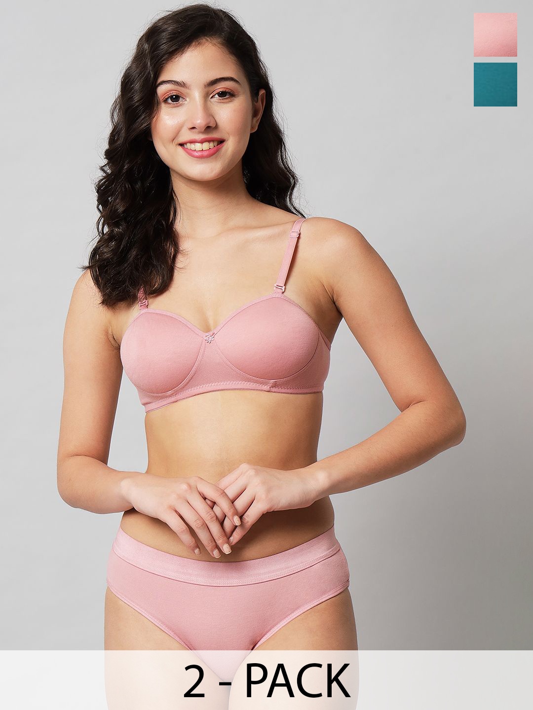 

R Cube Pack Of 2 Bra Panty Lingerie, Pink