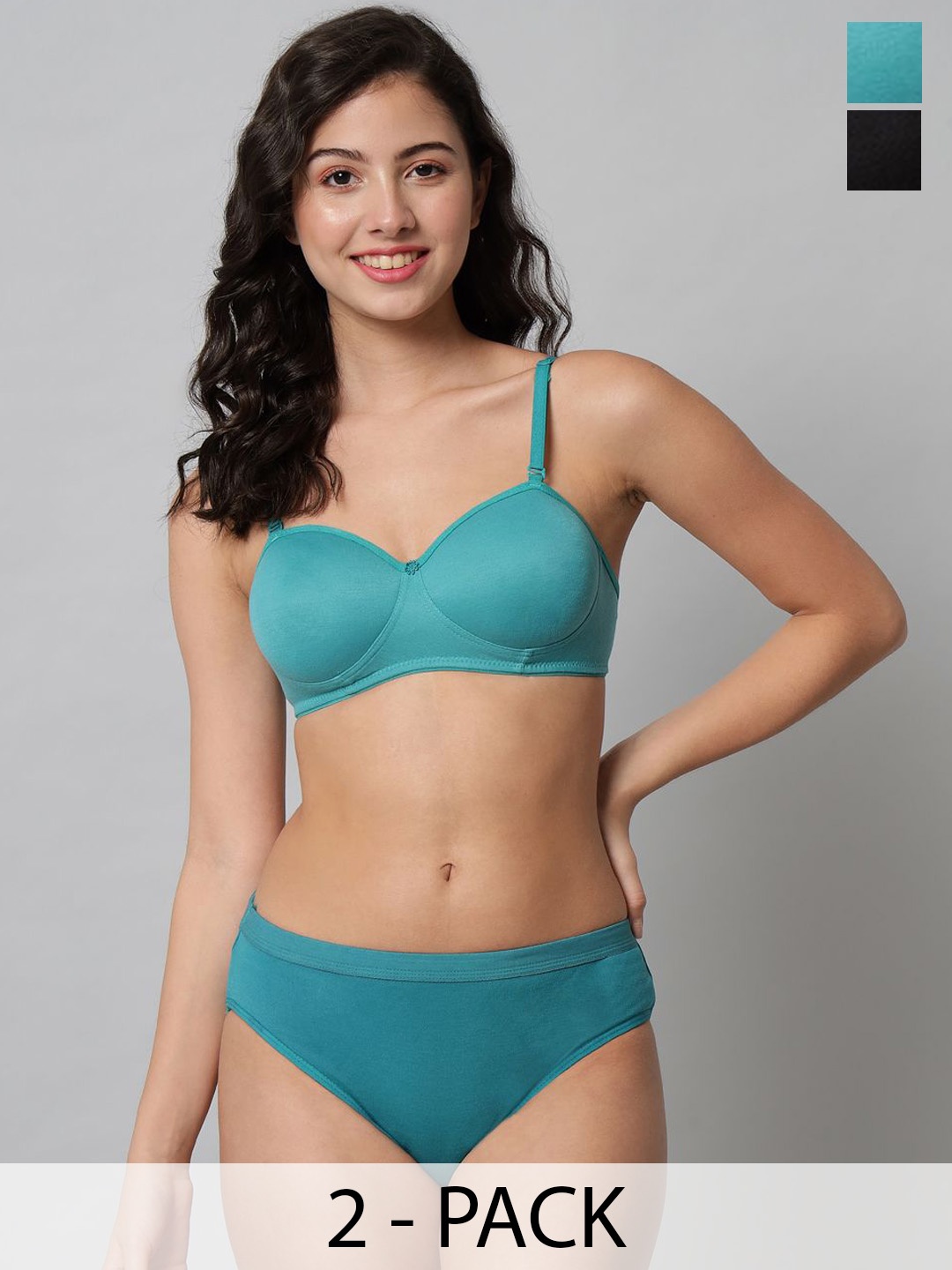 

R Cube Pack Of 2 Lightly Padded Lingerie Set, Green