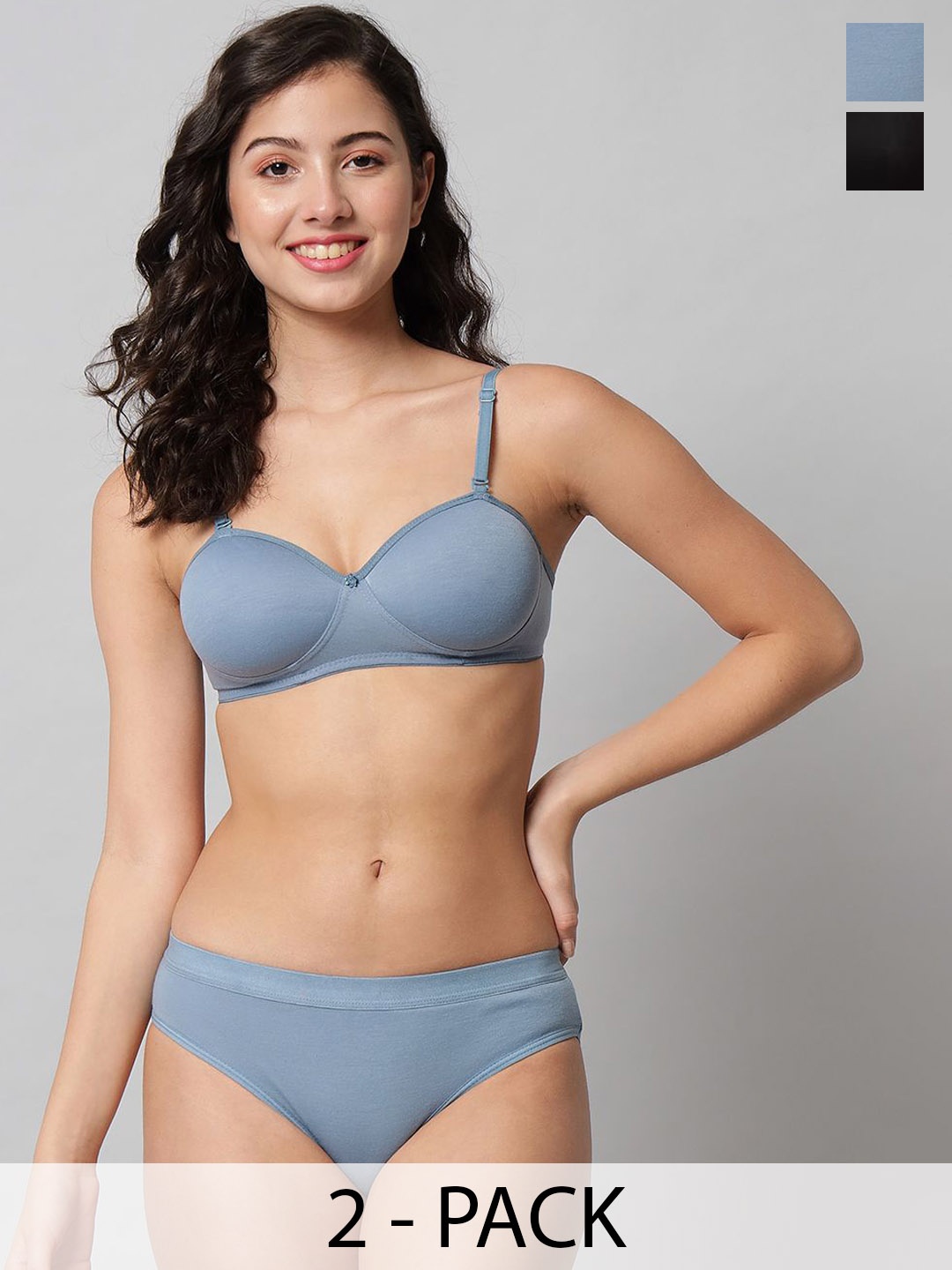 

R Cube Pack Of 2 Lightly-Padded Lingerie, Grey