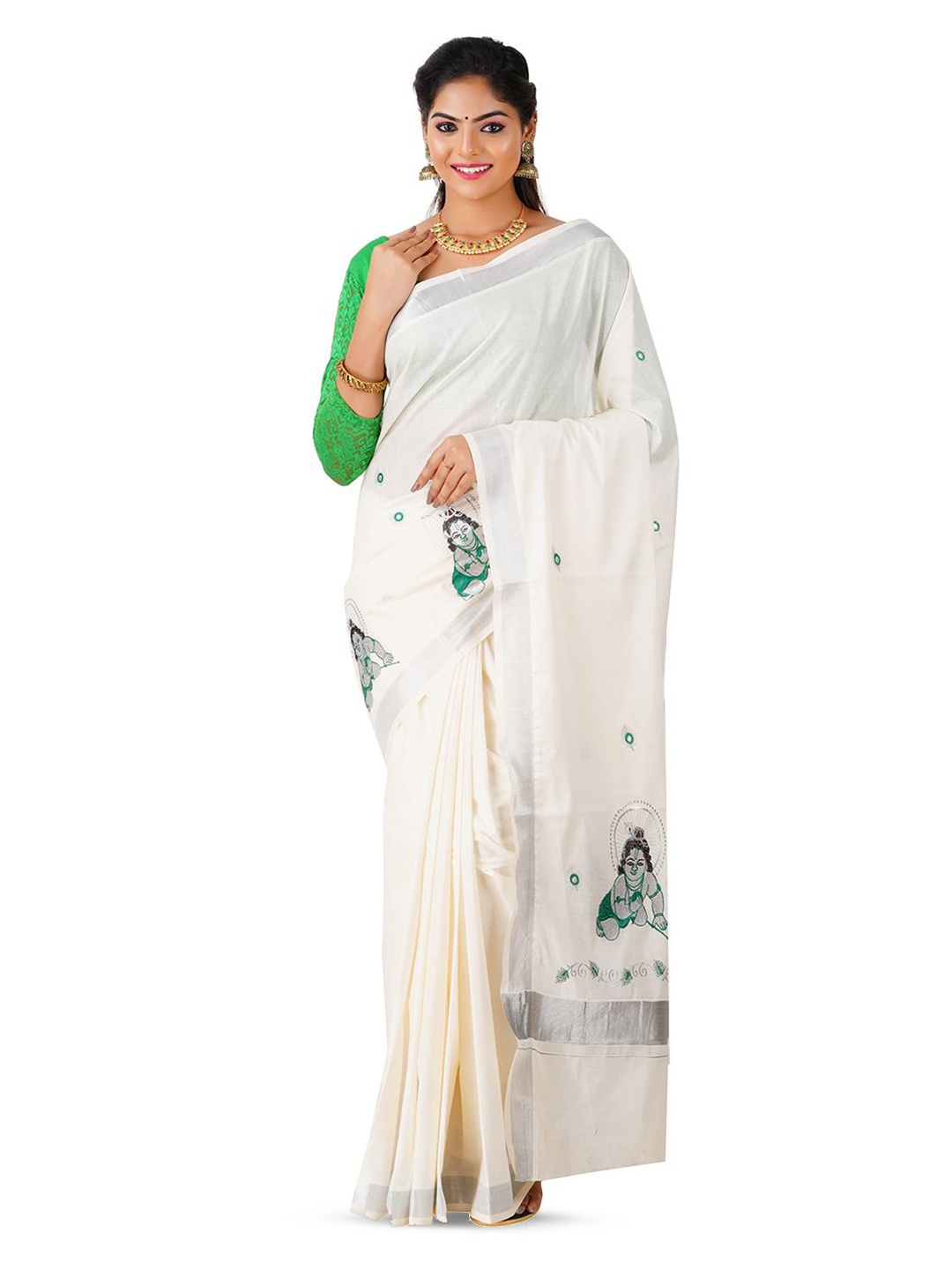 

Rst R Selvamani Tex Zari Pure Cotton Kasavu Saree, Off white