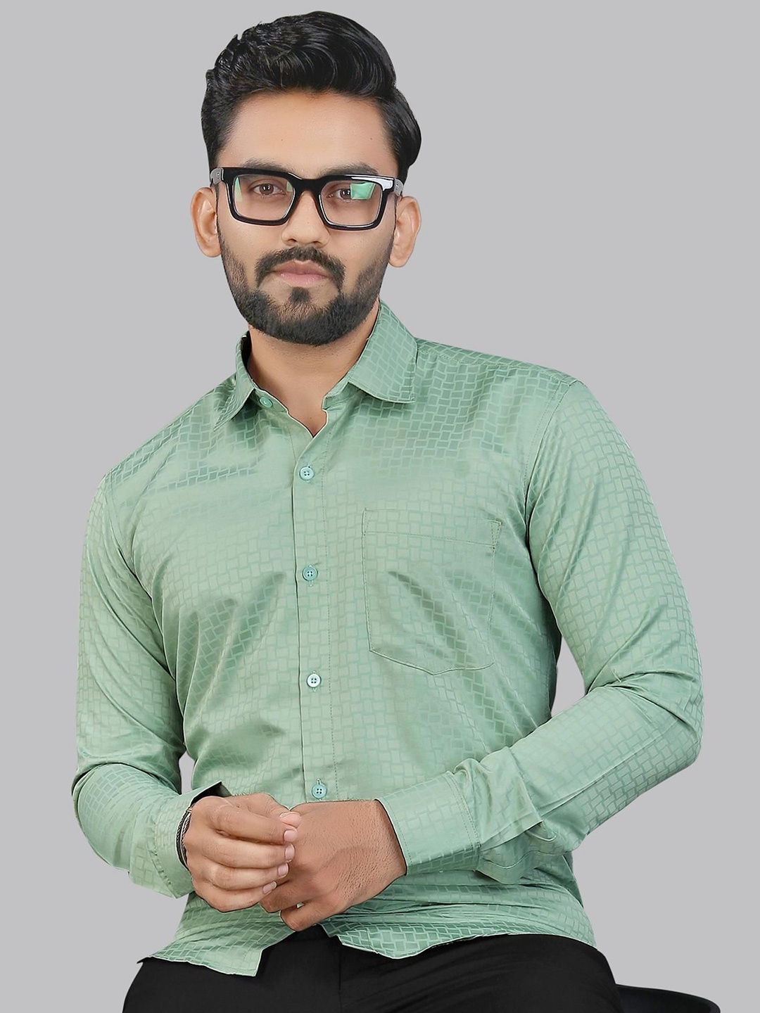 

ADWYN PETER Men New Checked Spread Collar Casual Shirt, Lime green