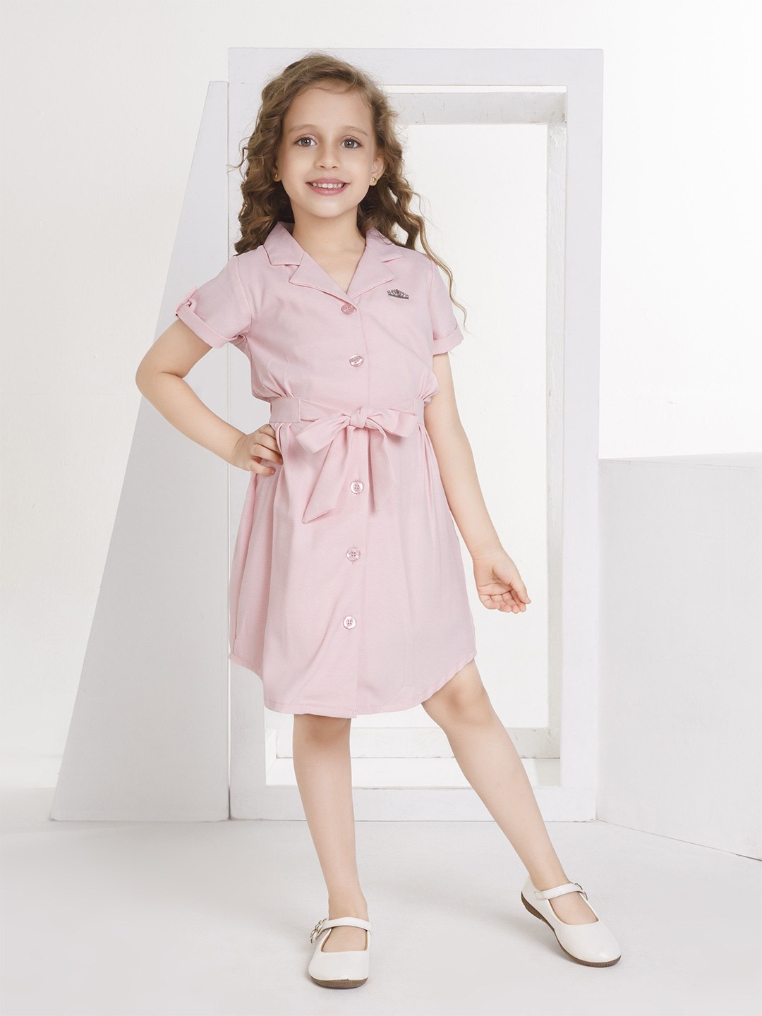 

Peppermint Short Sleeve Belted Shirt Dress, Peach