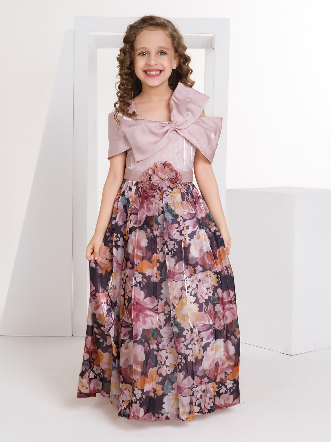 

Peppermint Floral Print Maxi Gown Dress, Peach