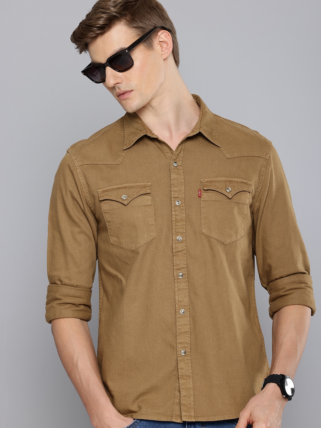 

Levis Slim Fit Opaque Pure Cotton Casual Shirt, Olive