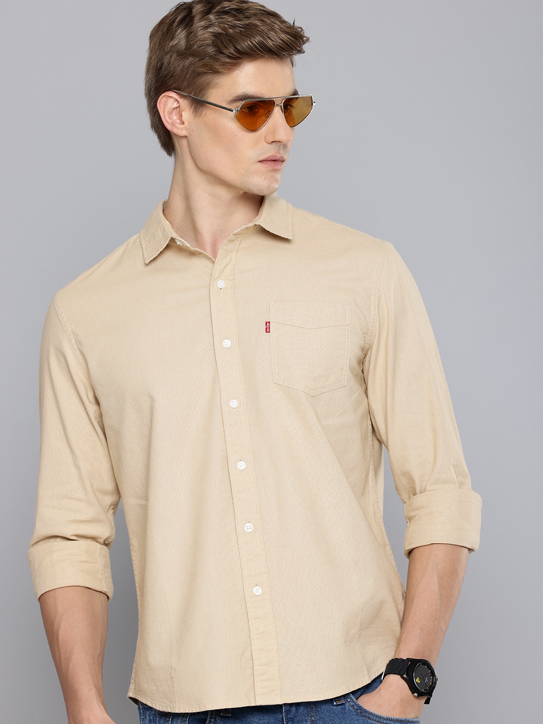 

Levis Slim Fit Opaque Pure Cotton Casual Shirt, Beige