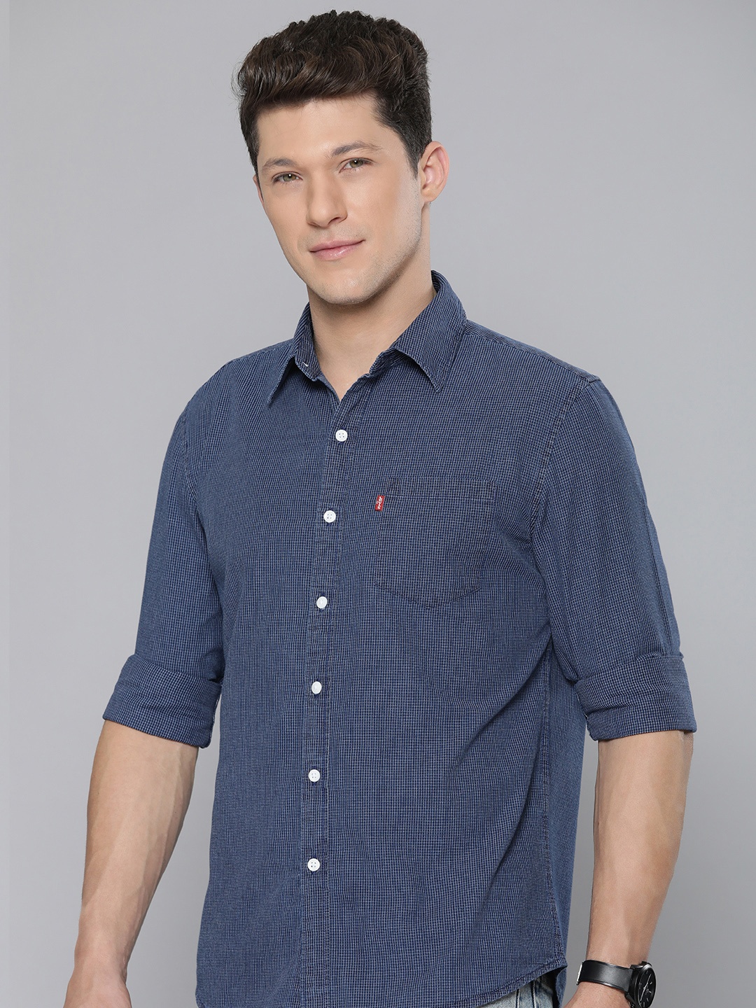 

Levis Slim Fit Checked Pure Cotton Casual Shirt, Navy blue