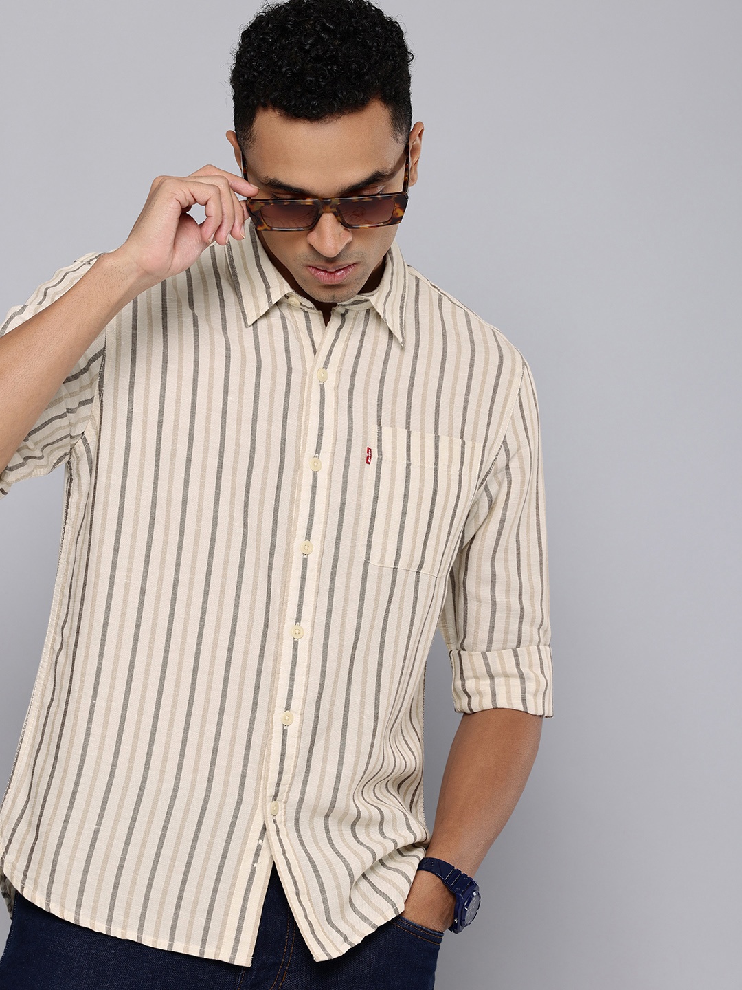 

Levis Striped Casual Shirt, Beige