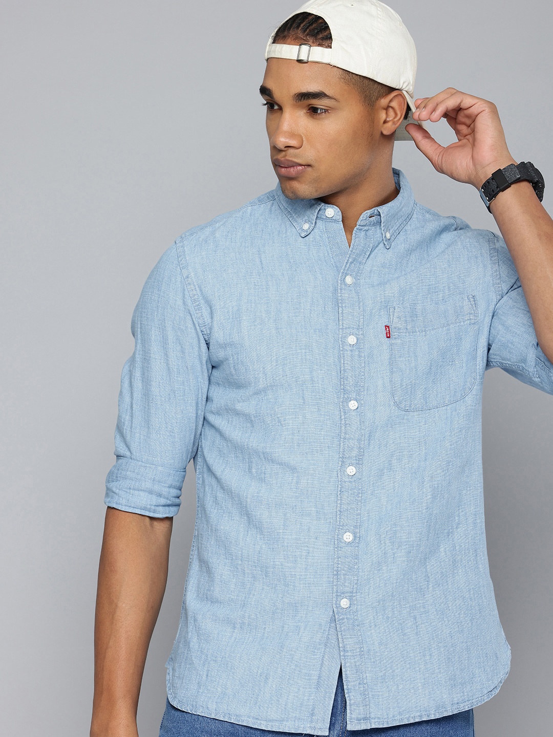 

Levis Slim Fit Cotton Linen Denim Shirt, Blue