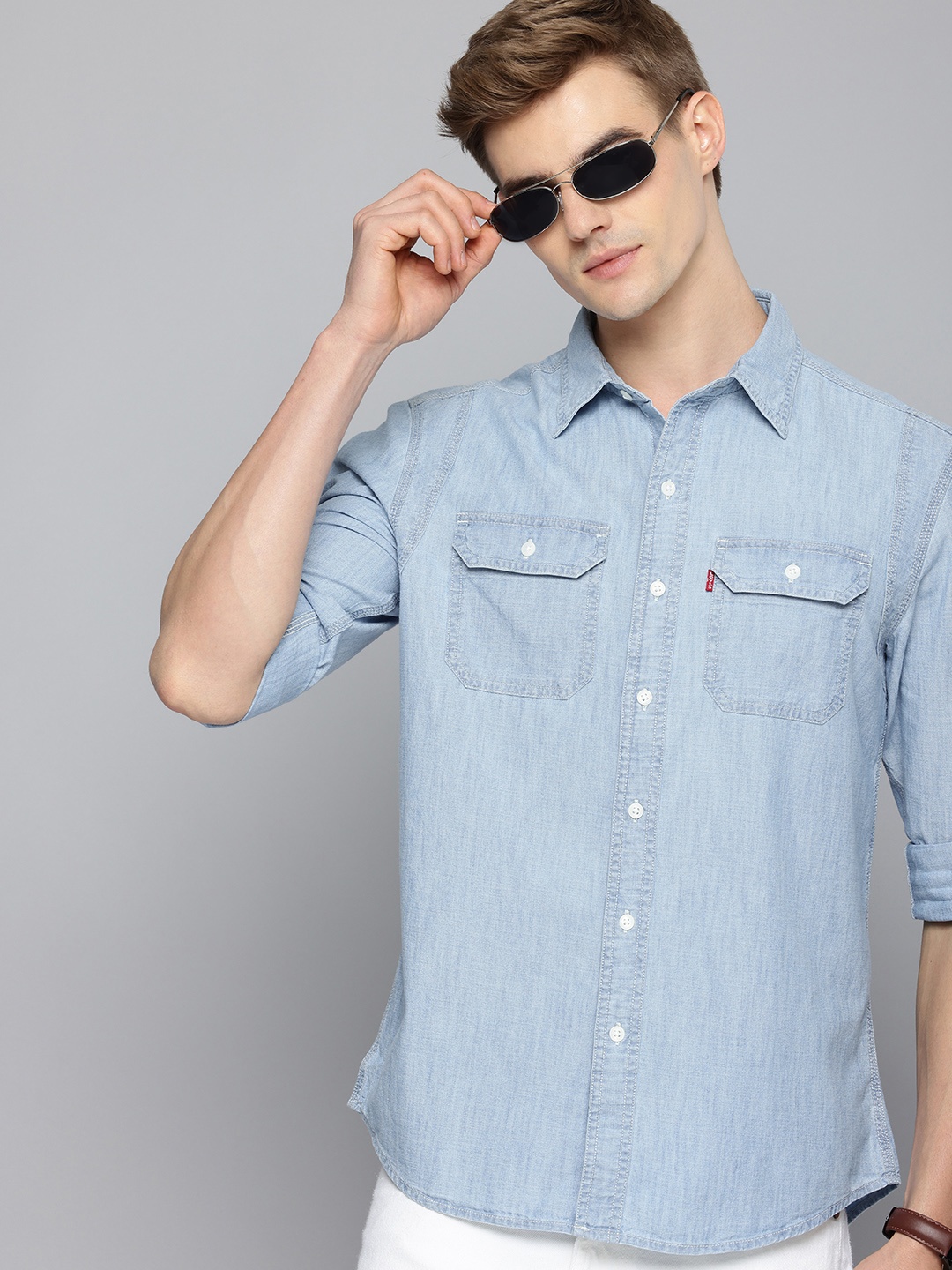 

Levis Pure Cotton Slim Fit Denim Casual Shirt, Blue