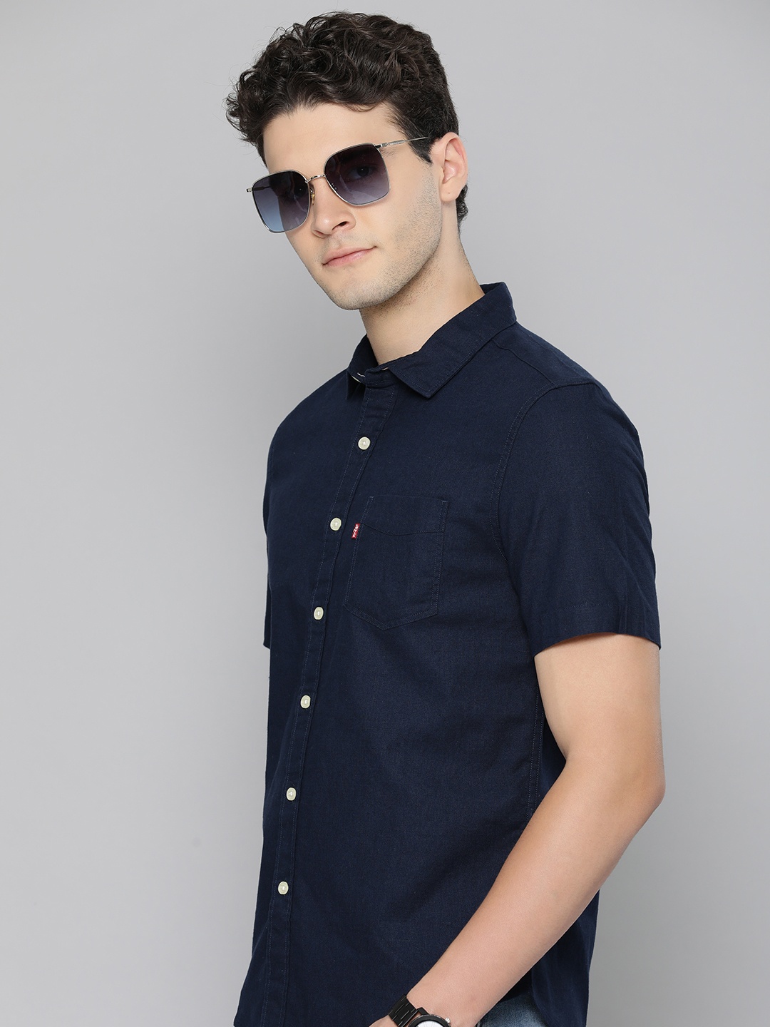 

Levis Men Slim Fit Linen Cotton Opaque Casual Shirt, Navy blue