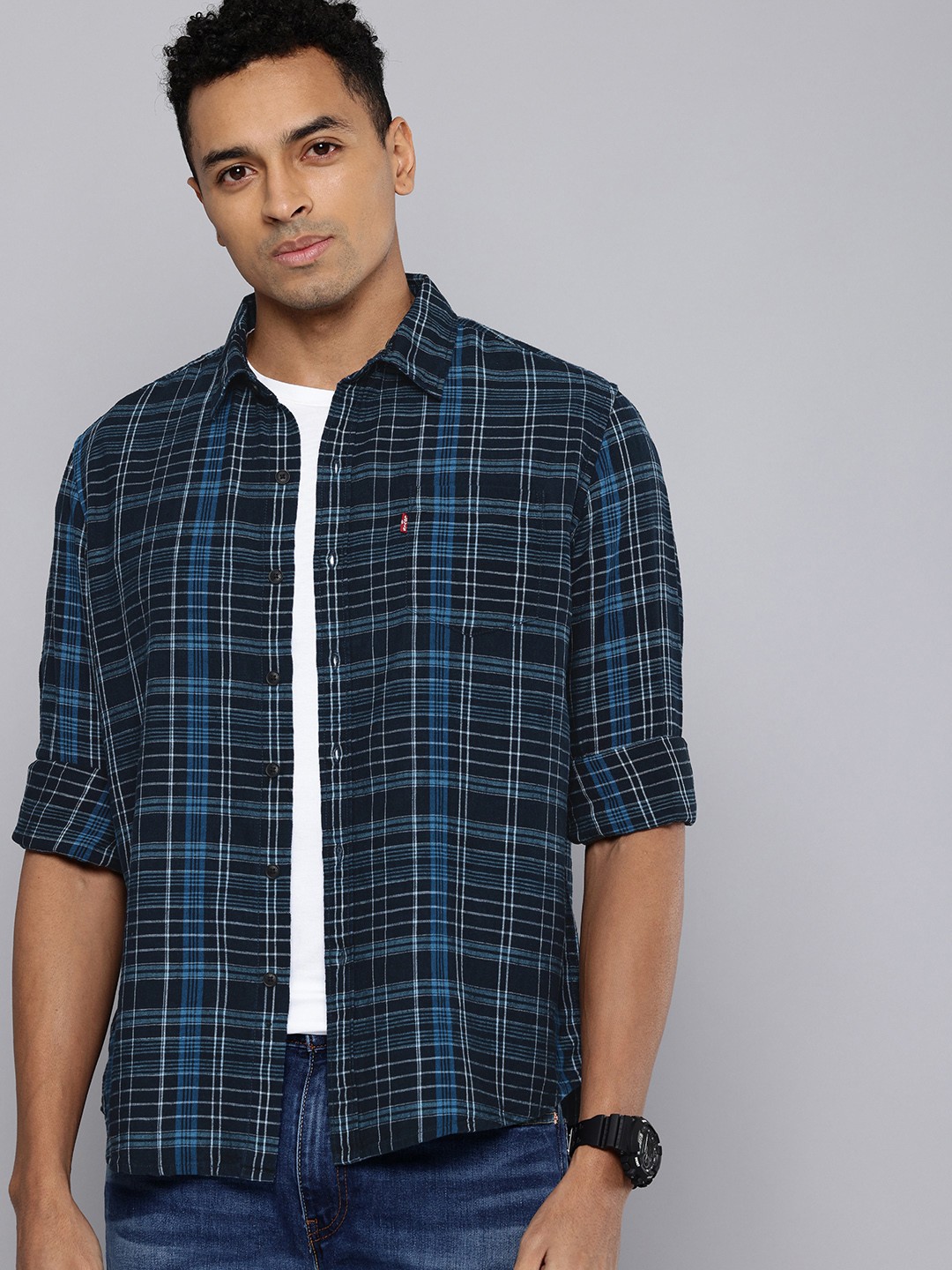 

Levis Slim Fit Checked Casual Shirt, Navy blue