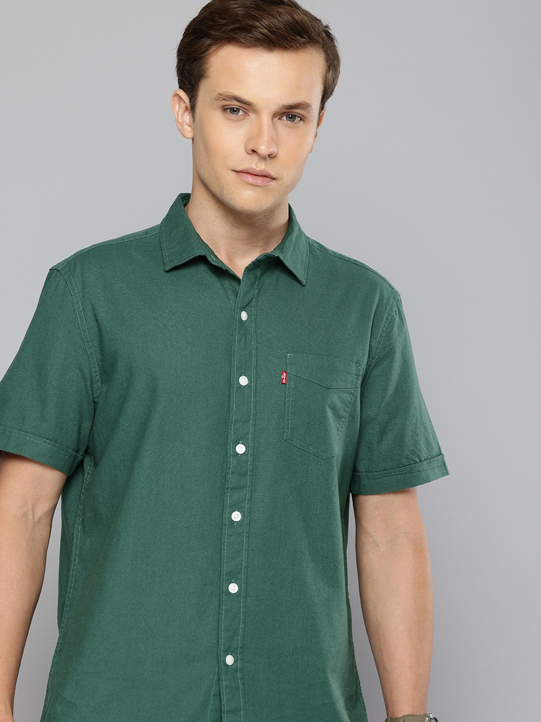 

Levis Pure Cotton Slim Fit Casual Shirt, Green