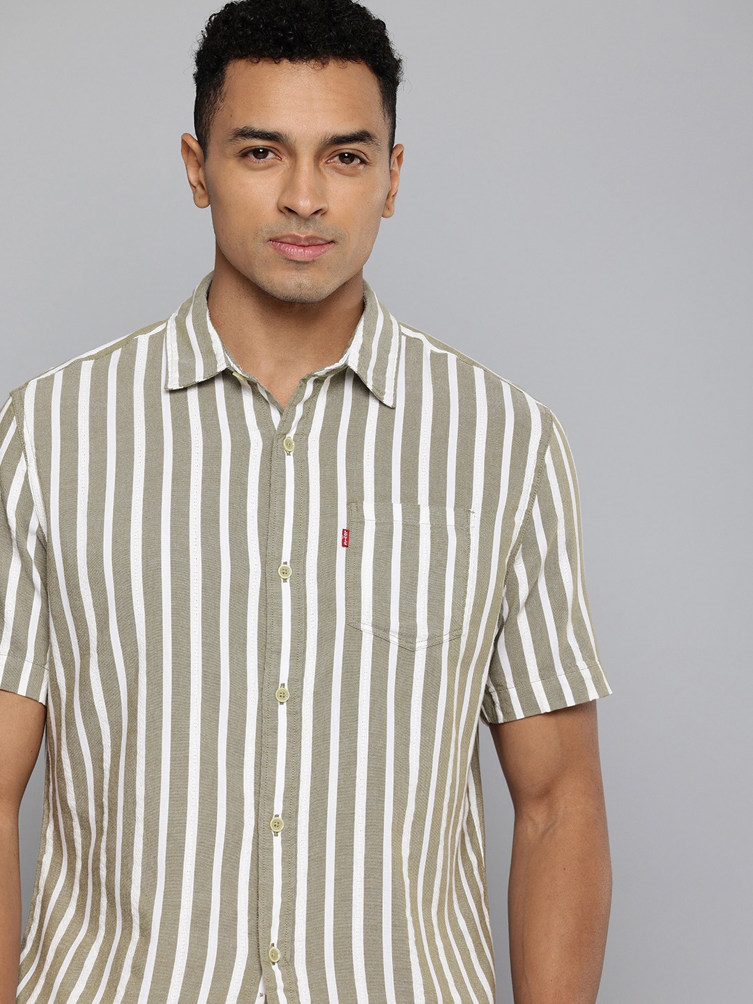 

Levis Relaxed Fit Vertical Stripes Casual Shirt, Green