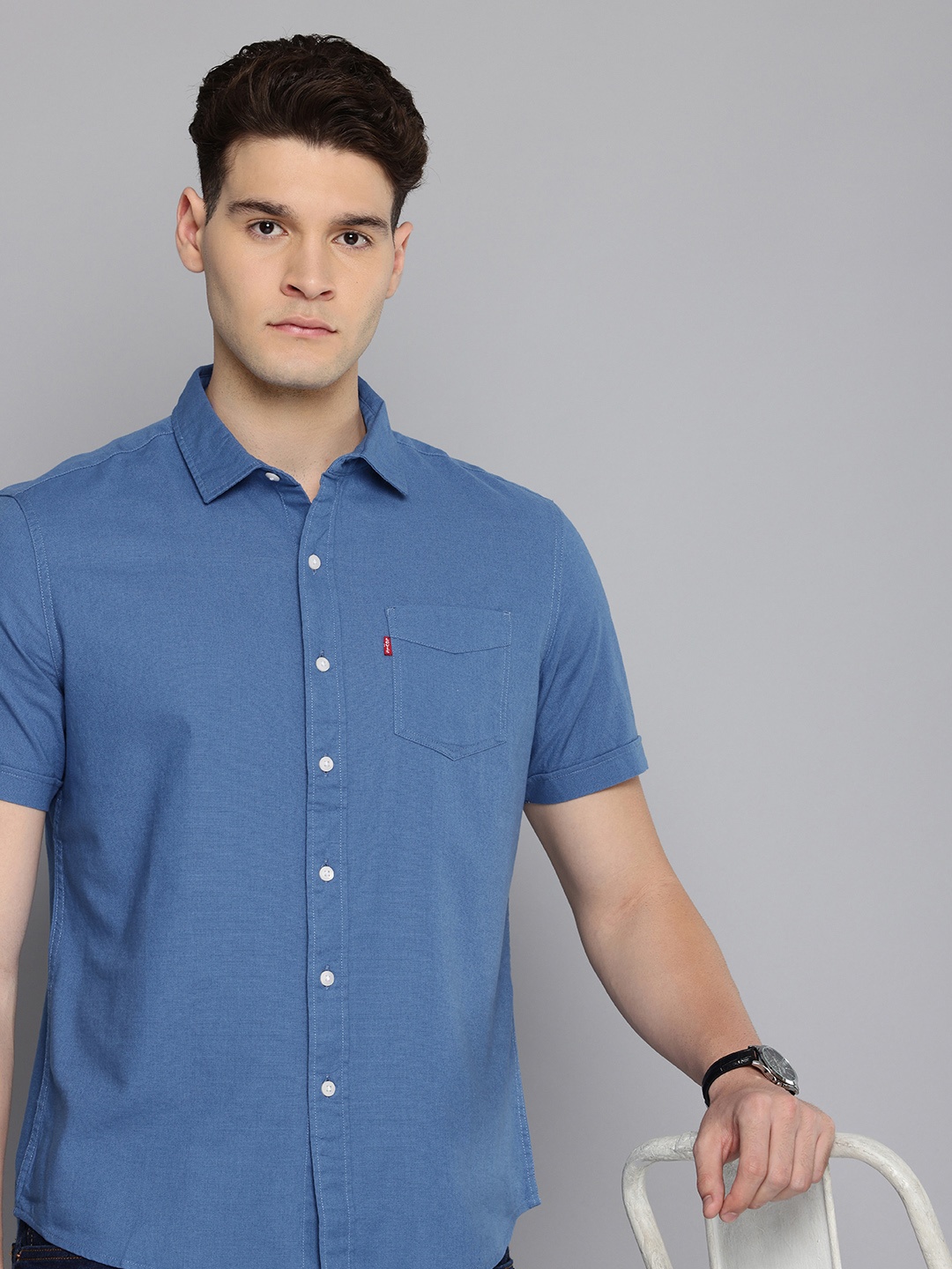 

Levis Slim Fit Pure Cotton Opaque Casual Shirt, Blue