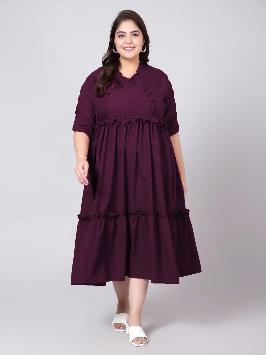 

Indietoga Women Plus Size Ruffled Tiered A-Line Dress, Purple