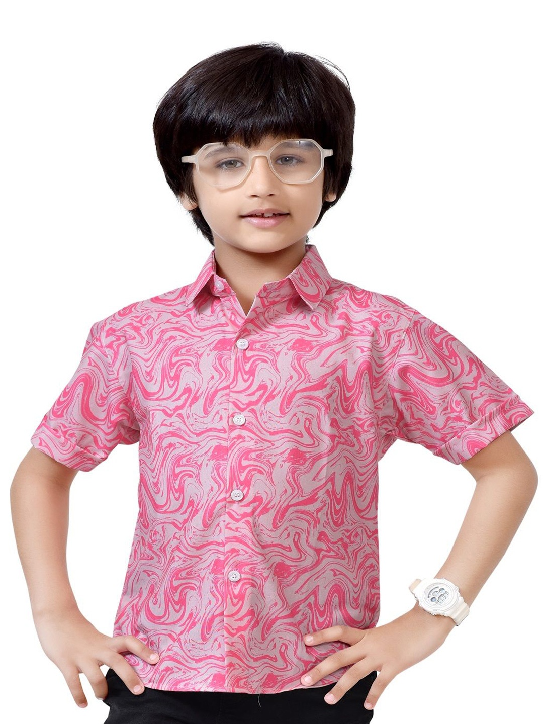 

BAESD Boys Standard Abstract Digital Printed Casual Shirt, Pink