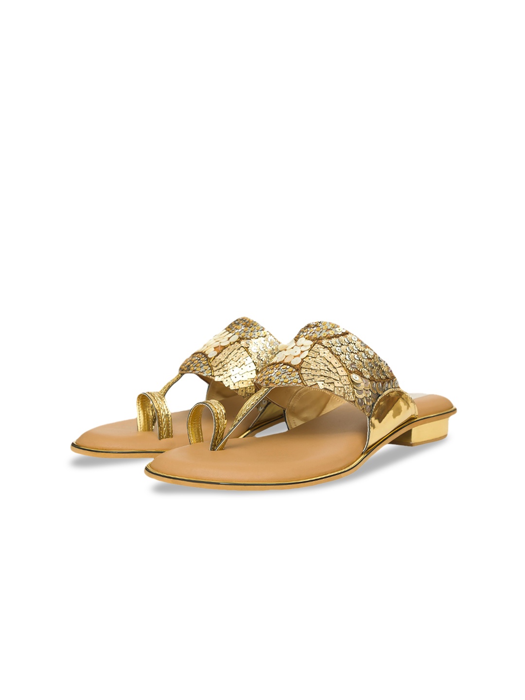 

Kkarma Women Embellished PU Block Sandals, Gold