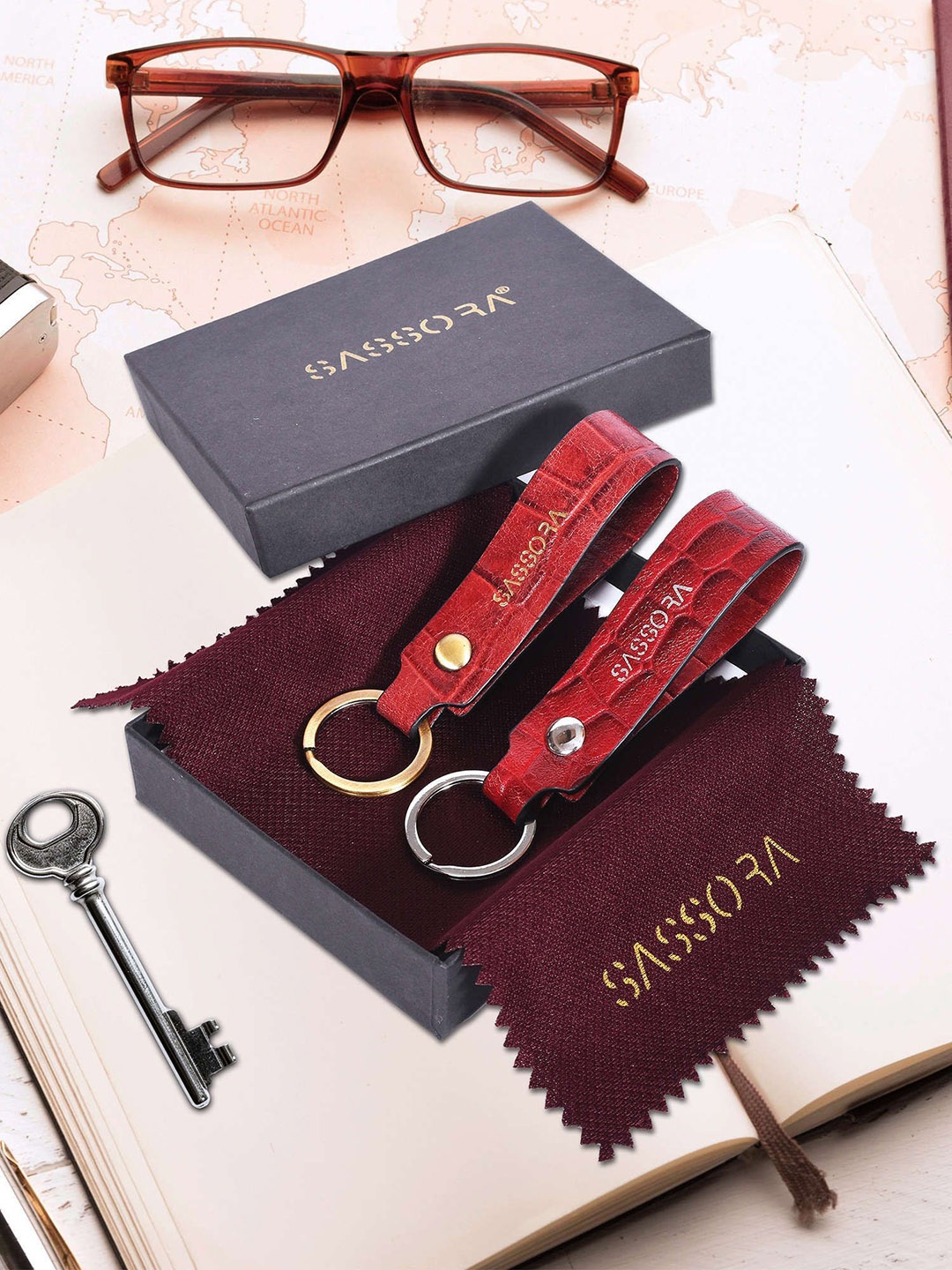 

Sassora Pack Of 2 Leather Key chain, Red