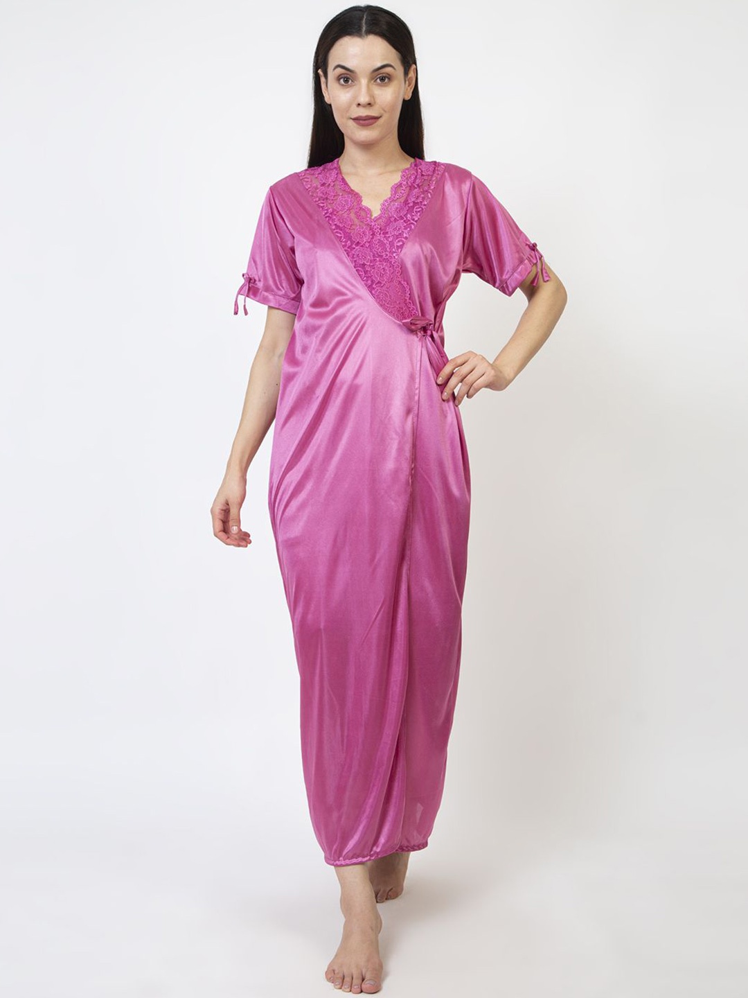

AVYAY Pack Of 2 Satin Nightdress With Robe, Purple