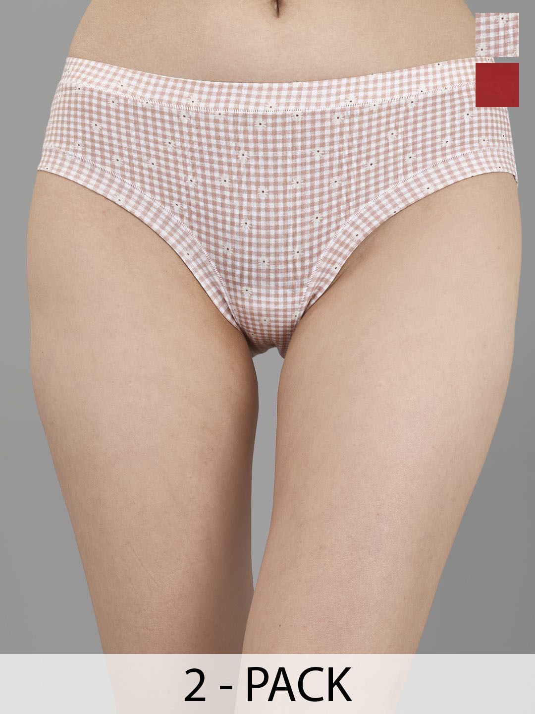 

Soie Pack Of 2 Printed Seamless Mid Rise Hipster Briefs 2CK-33 P- 7, Red