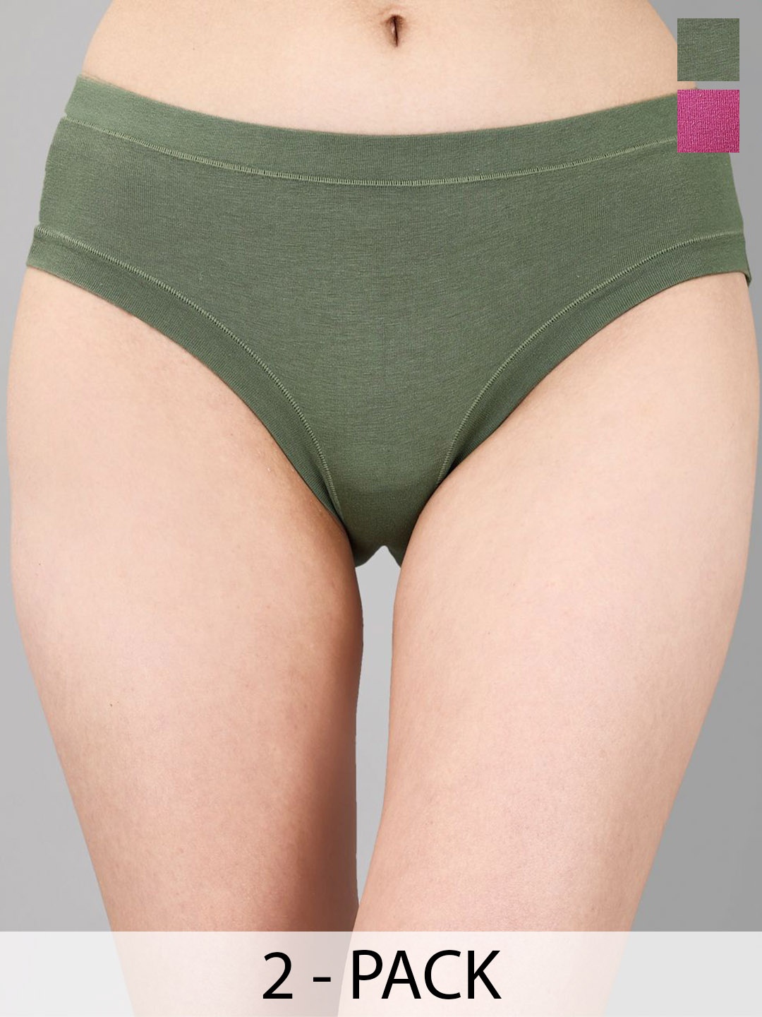 

Soie Pack Of 2 Mid Rise Seamless Hipster Briefs 2CK-33 P- 5, Green