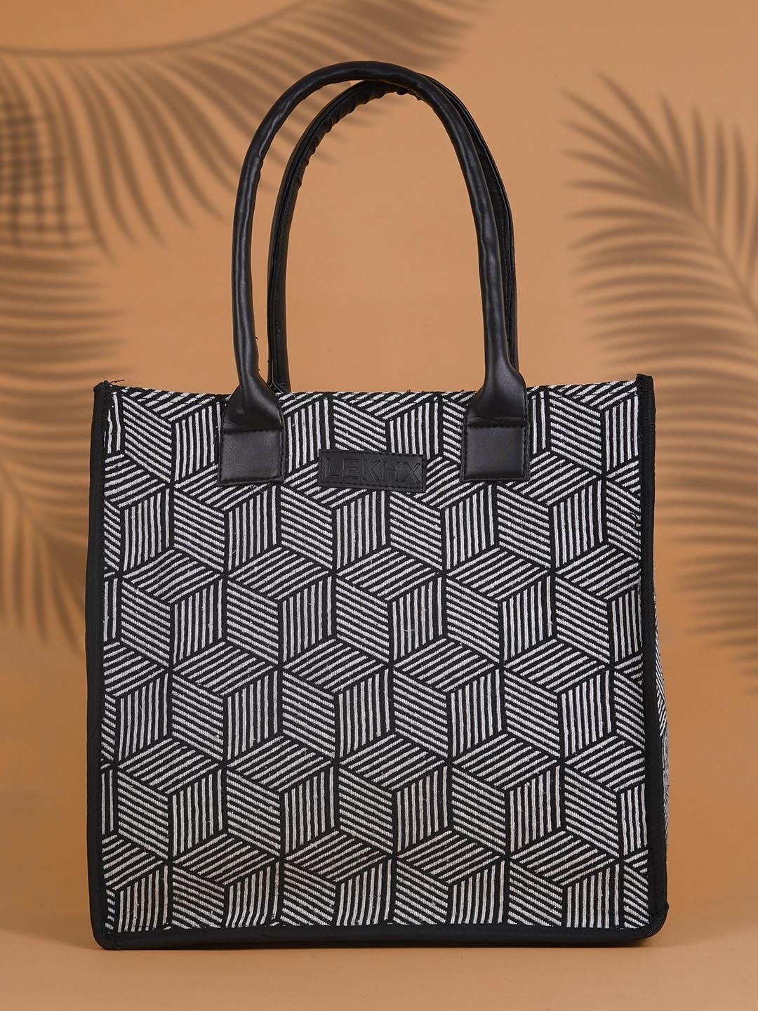

LEKHX Textured Oversized Structured Tote Bag, Black