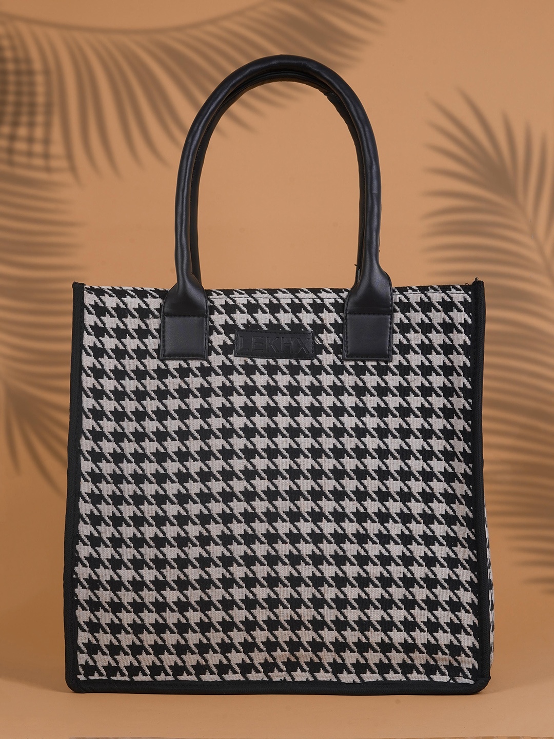 LEKHX Oversized Shopper Handheld Bag with Quilted, Black