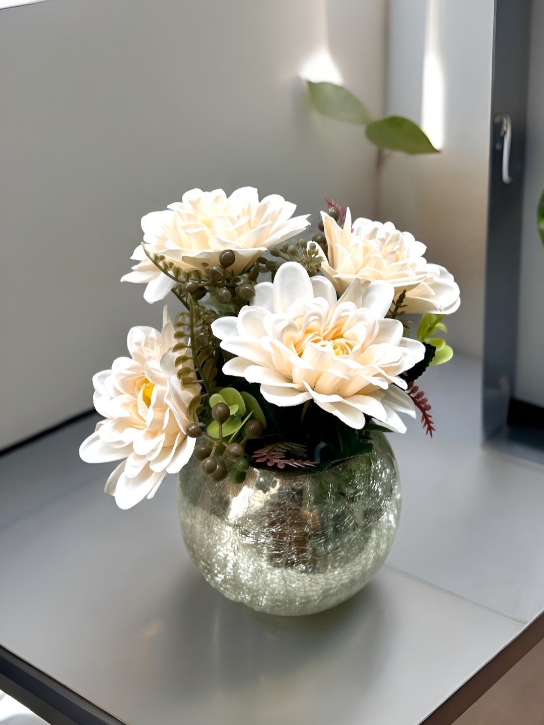 

BS AMOR White Crackle Glass Flower Vase