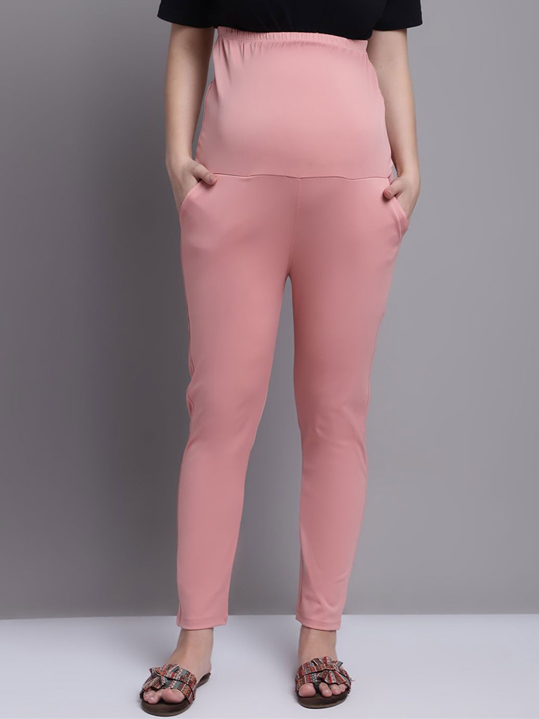 

WELL KEPT Women Mid-Rise Straight-Fit Maternity Track Pant, Peach