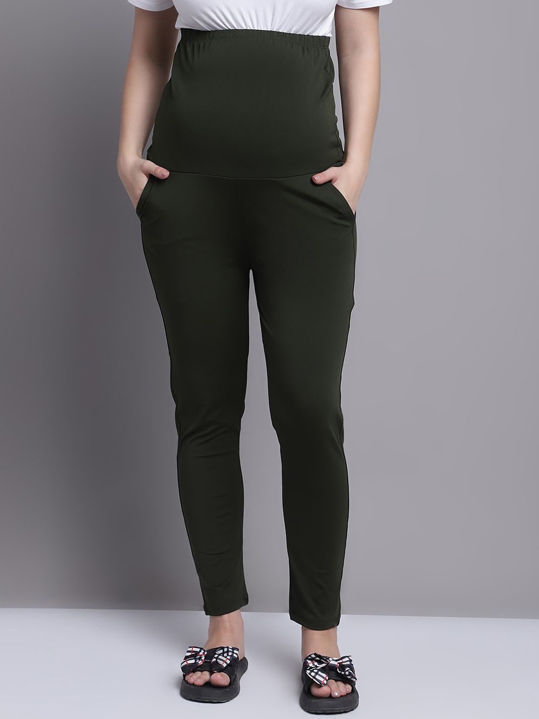 

WELL KEPT Women Mid-Rise Straight-Fit Maternity Track Pant, Green