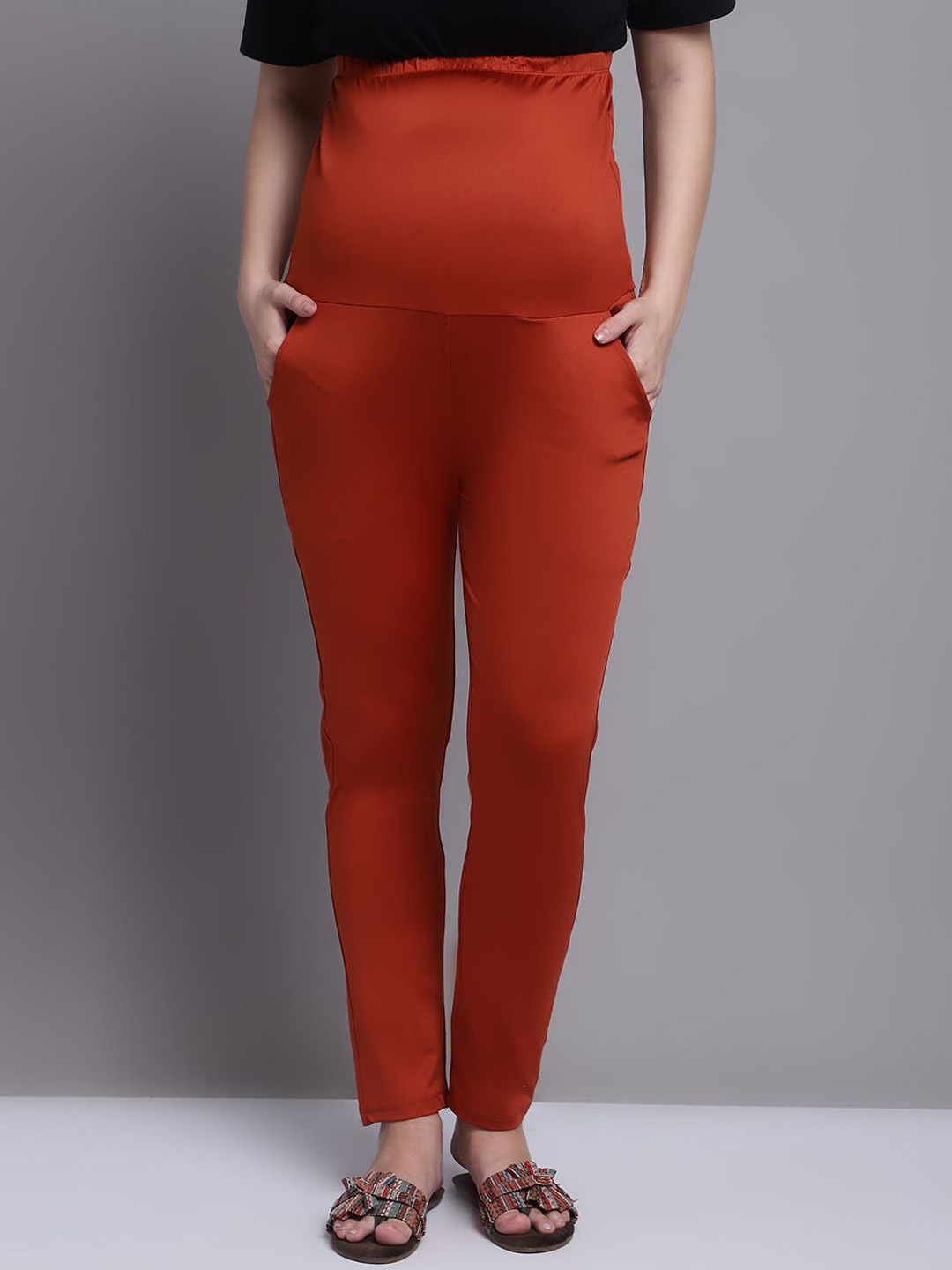

WELL KEPT Women Mid-Rise Straight-Fit Maternity Track Pant, Orange