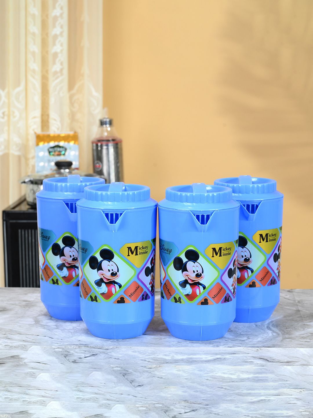 

Kuber Industries Blue & Black 4 Pieces Printed Water Jugs 2 L Each