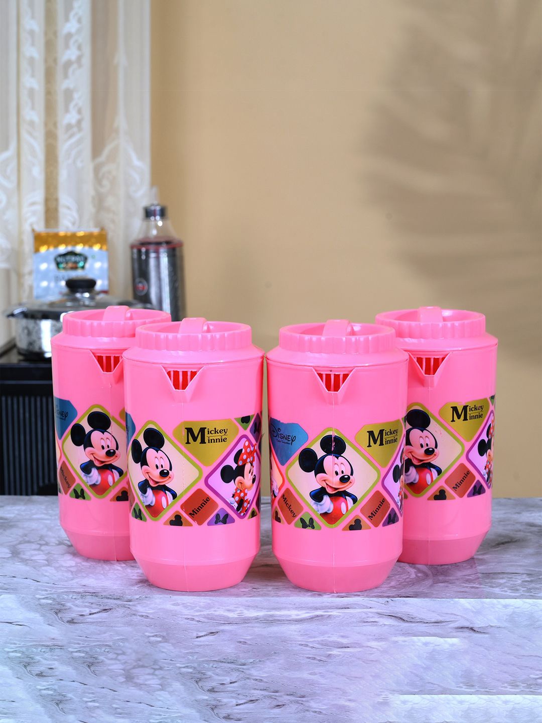 

Kuber Industries Pink & Black 4 Pieces Printed Water Jugs 2 L Each