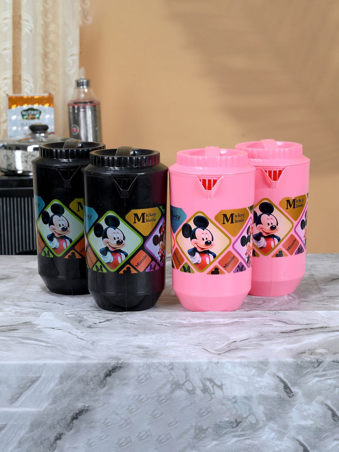 

Kuber Industries Pink & Black 4 Pieces Printed Water Jugs 2 L Each
