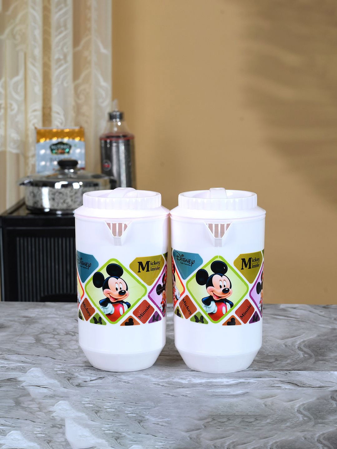 

Kuber Industries White & Black 2 Pieces Printed Water Jugs 2 L Each