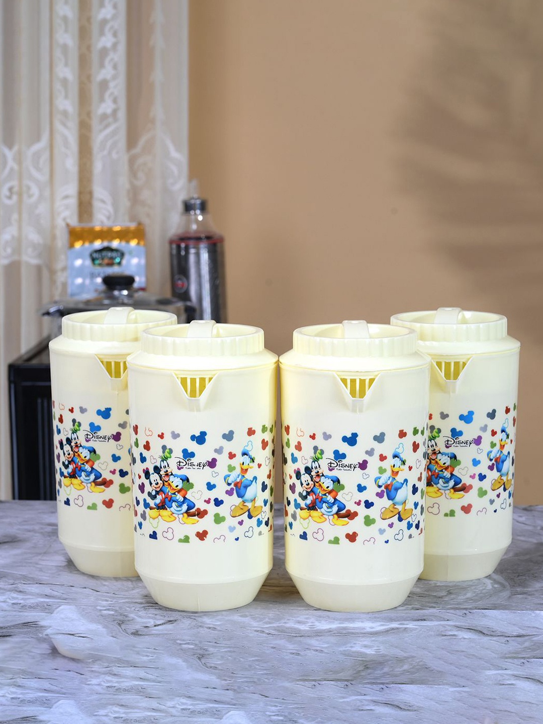 

Kuber Industries Cream Coloured & Blue 4 Pieces Printed Water Jugs 2 L Each