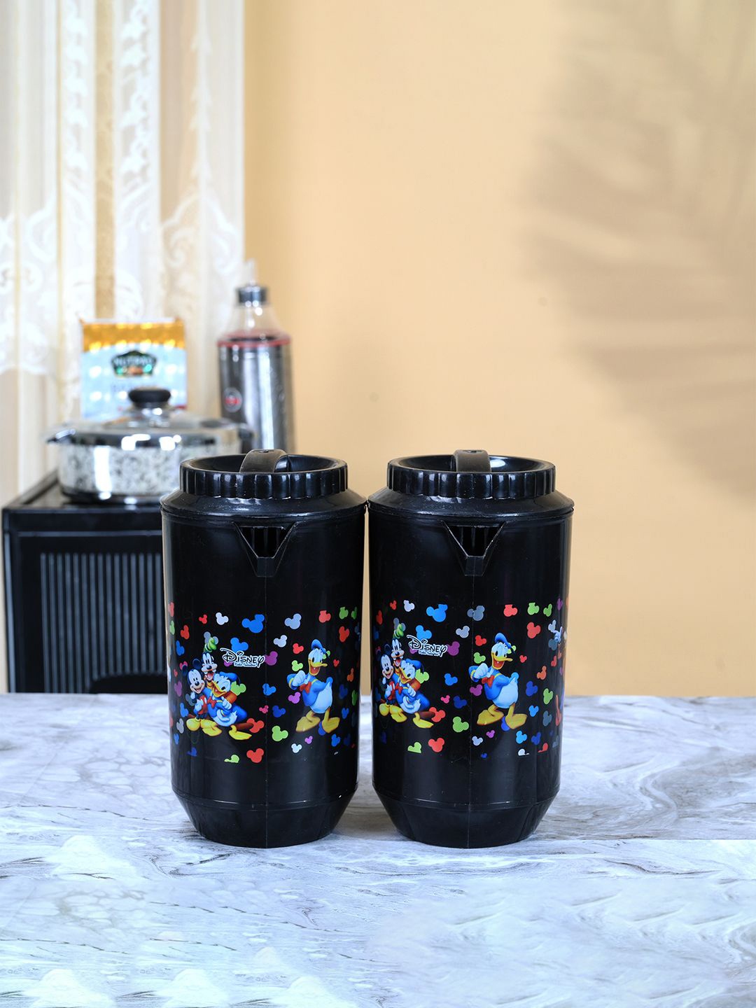 

Kuber Industries Black & Blue 2 Pieces Printed Water Jugs 2 L Each