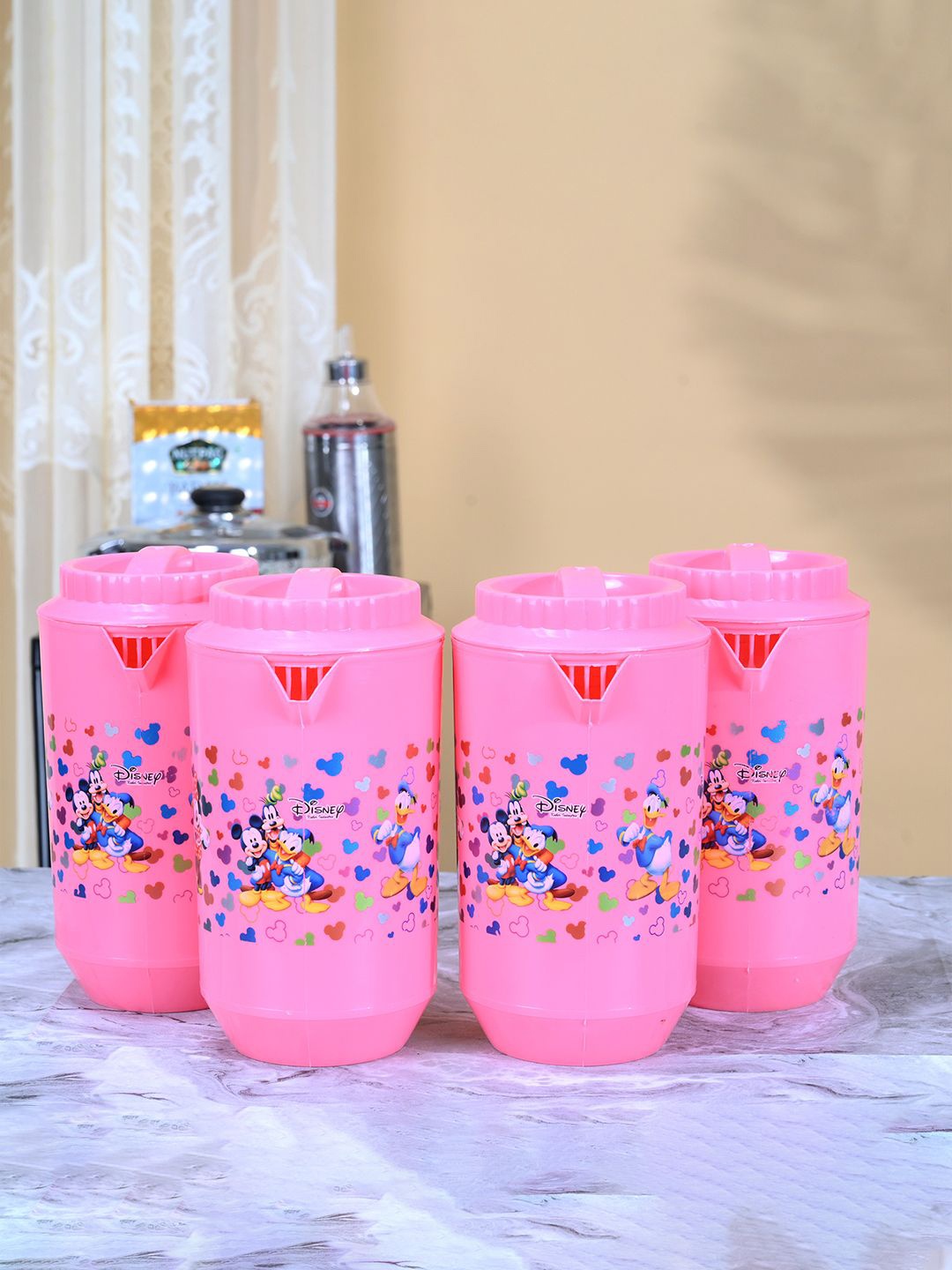 

Kuber Industries Pink & Blue 4 Pieces Printed Water Jugs 2 L Each