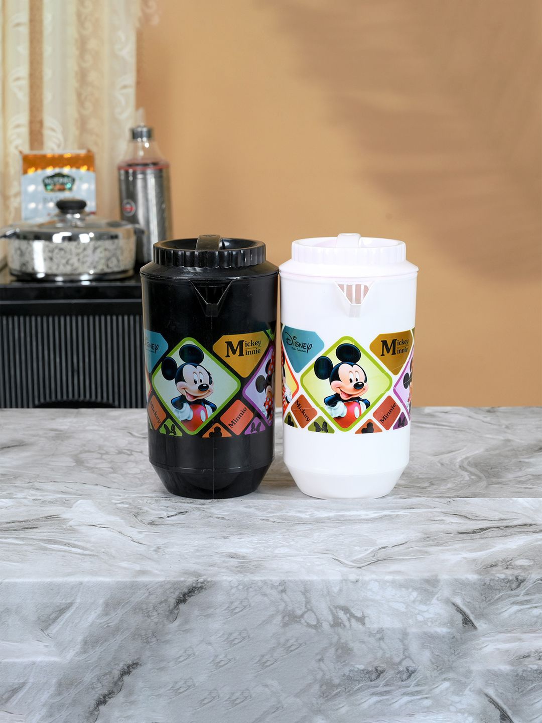 

Kuber Industries White & Black 2 Pieces Printed Water Jugs 2 L Each