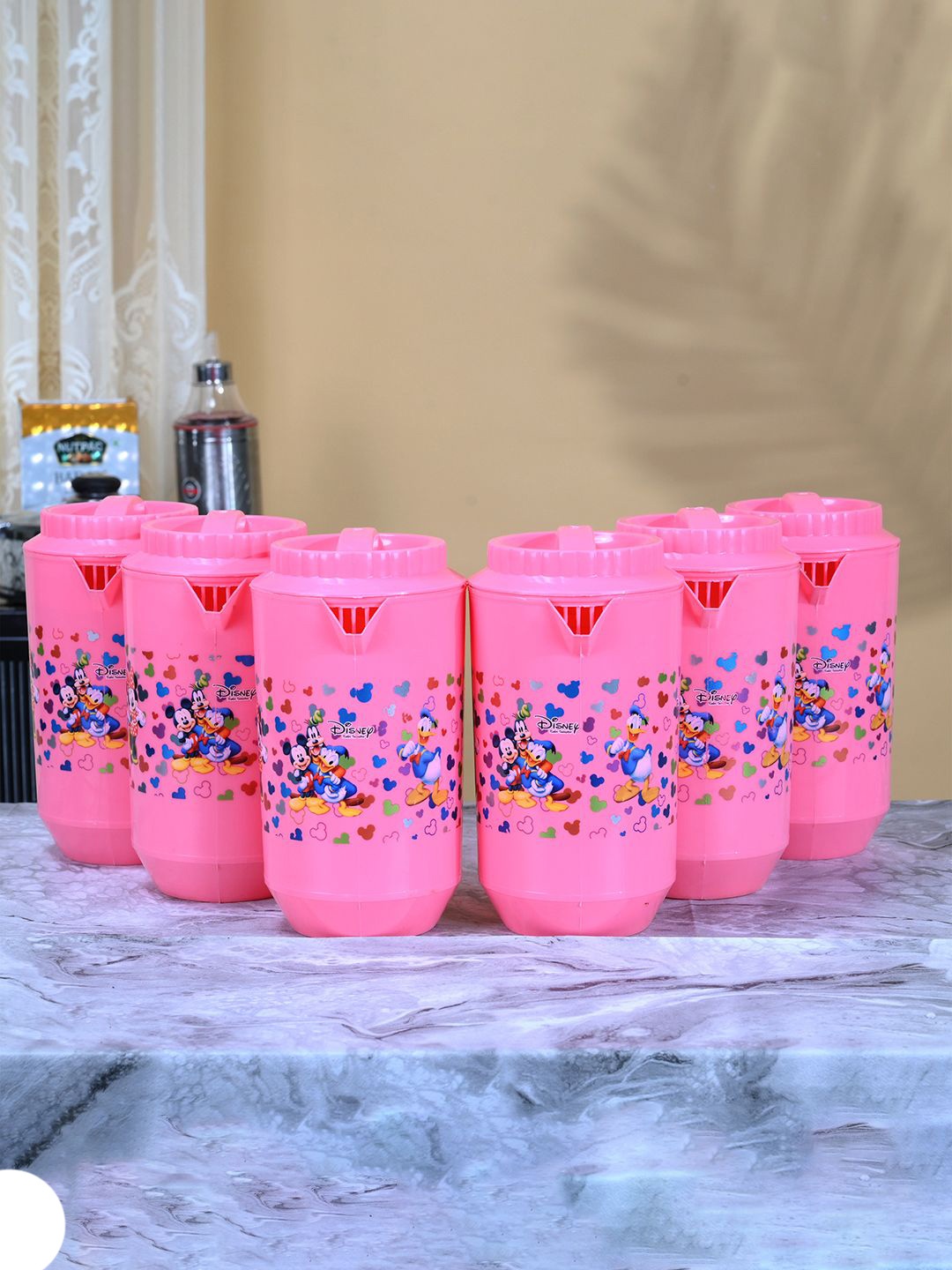 

Kuber Industries Pink & Blue 6 Pieces Printed Water Jugs 2 L Each