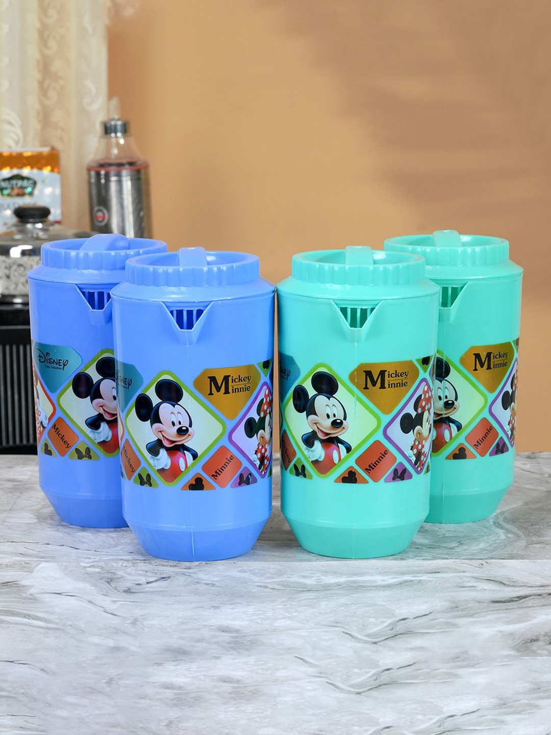 

Kuber Industries Blue & Green 4 Pieces Printed Water Jugs 2 L Each