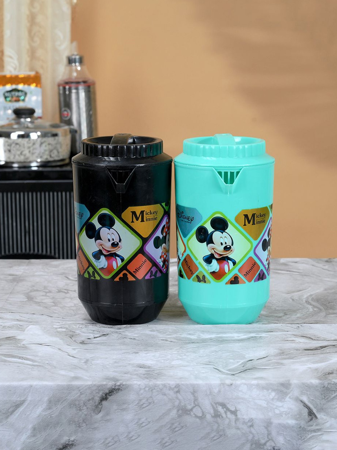 

Kuber Industries Black & Green 2 Pieces Printed Water Jugs 2 L Each