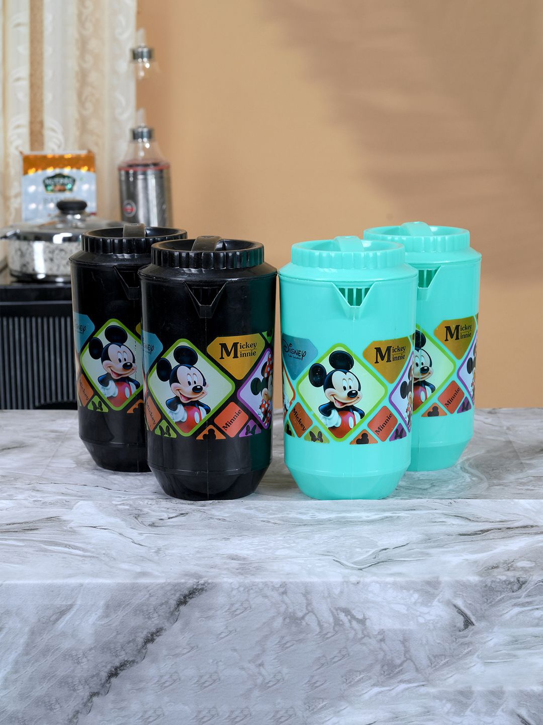 

Kuber Industries Black & Green 4 Pieces Printed Water Jugs 2 L Each