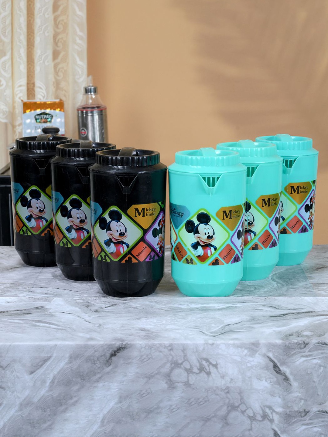 

Kuber Industries Black & Green 6 Pieces Printed Water Jugs 2 L Each