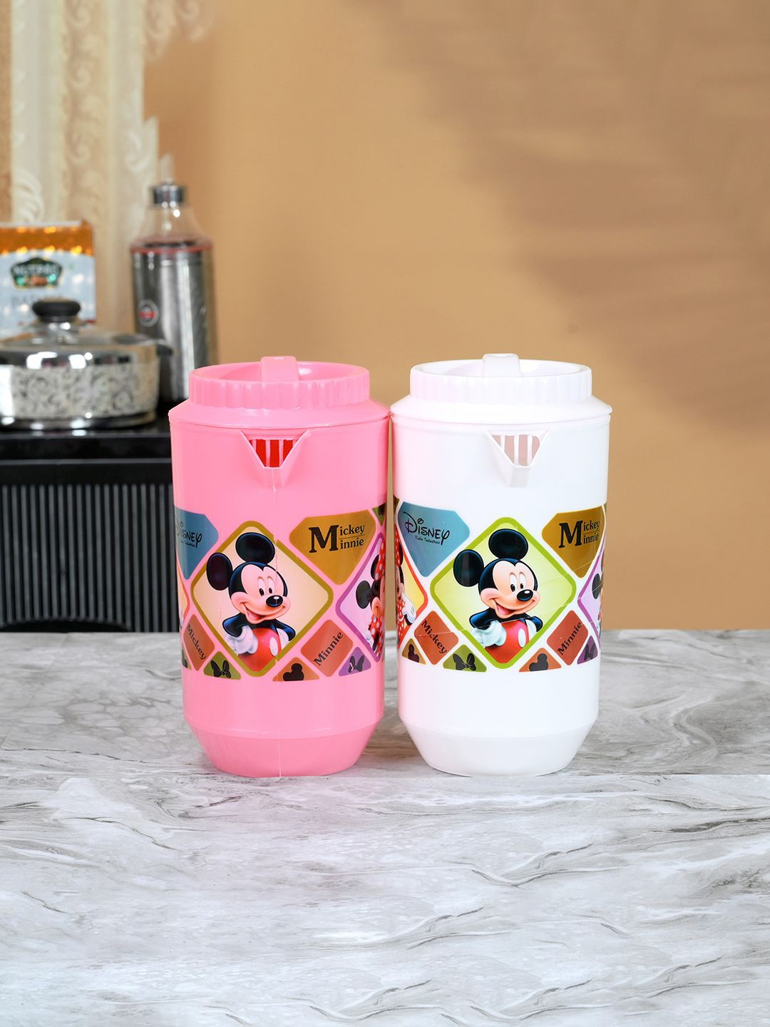 

Kuber Industries Pink & White 2 Pieces Printed Water Jug 2L Each