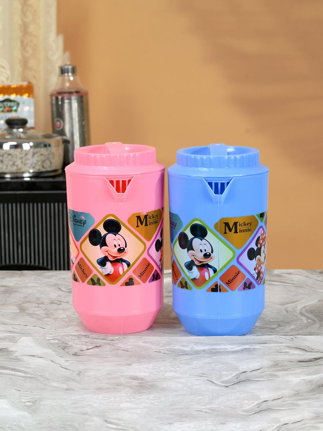 

Kuber Industries Pink & Blue 2 Pieces Printed Water Jugs 2L