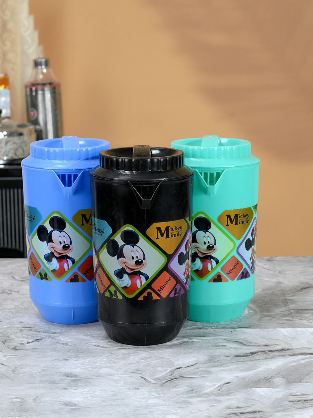

Kuber Industries Black & Blue 3 Pieces Printed Water Jugs 2L